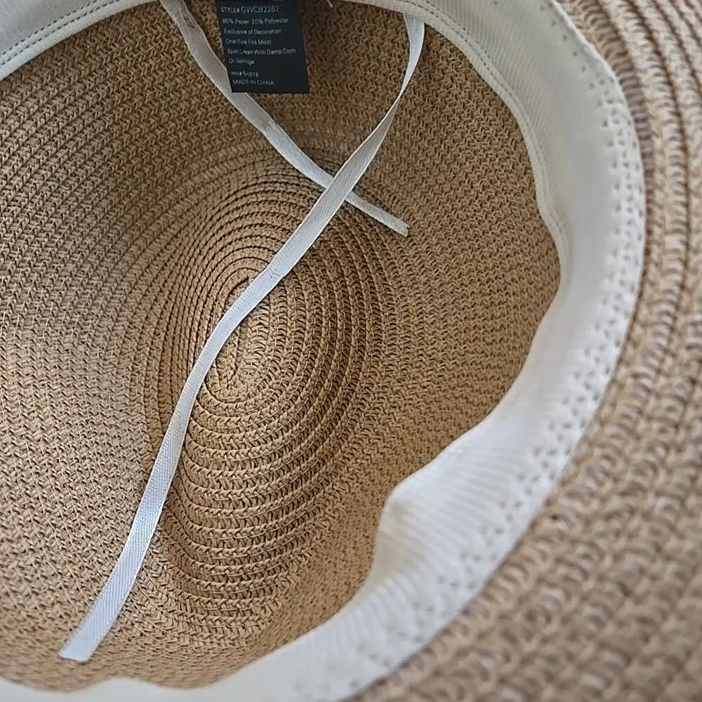 David and Young one size Tan Straw Sun Hat with Rhinestone Trim